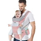 IULONEE Neugeborene Babytrage Baby Carrier Ergonomisch Babytrage mit Hüftsitz Multifunktional Kindertrage Dorsal und Ventral Babyrückentragen für Kleinkinder 3 Monate bis 3 Jahre (3-20kg) Rose