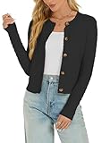 Damen Strickjacke Elegant Langarm Rundhals Cardigan Leicht Bolero Jäckchen mit Knöpfe Weiche Jacke über Top Kleid Schwarz,XL