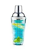 400 ml Glas-Cocktail-Shaker, Martini-Shaker bedruckt mit 6 Getränkerezepten, gemessenes Mischglas und Edelstahl-Getränke-Shaker, bestes Geschenk für Anfänger