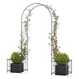 COSTWAY Rosenbogen mit 2 Blumenkästen, Gartenbogen aus Metall stabil, Torbogen für Kletterpflanzen, Spalier mit Pflanzkästen, Rankhilfe Rankgitter Rankbogen, Halbbogen Garten, 198 x 49,5 x 221 cm