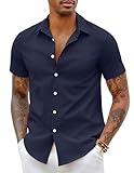 COOFANDY Herren Kurzarmhemd Hemden Kurzarm Business Hemd Bügelfrei Smoking Hemd Freizeithemd Sommerhemd Einfarbig Basic Shirt für Männer Herrenhemd Kurzarm Navy blau 3XL