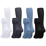 Foaincore 4 Paar flauschige Slouchy-Socken, rutschfeste flauschige Socken, flauschige Hausschuh-Socken für Damen und Mädchen, Weihnachten, Winter, Krankenhaus, Leicht, Einheitsgröße