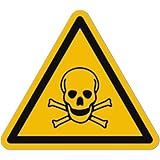 Aufkleber Giftig/Toxic (15 Stück, 50 mm) - Gefahrensymbole Warnung vor giftigen Stoffen - Gift Warnzeichen - Gefahrstoffaufkleber Totenkopf Sticker (nach ASR A1.3 / ISO 7010 / W016)