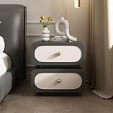 Tu Ye Nachtkommode, Stilvoller Nachttisch mit Aufbewahrungsschrank mit Zwei Schubladen, cremefarbener Nachttisch aus massivem Holz for Schlafzimmer oder Wohnzimmer(Dark Gray,17.7 * 15.7 * 19.7in)