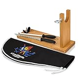 Steelblade Besukao Sitzbank Schinkenabdeckung Kukuxumusu + Schinkenmesser und Chaira-Schinkenhalter ideal für Schinken und Paletten, Holz, Banqueta