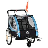 HOMCOM 2 in 1 Kinderfahrradanhänger, Kinderanhänger, Fahrradanhänger mit Mesh-Tür, 360° Drehbares Vorderrad, Buggy mit Bremse, Anhänger, Blau+Schwarz, 142 x 75 x 101 cm