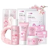 Sakura Sakura Gesichtspflege Set 11pcs Feuchtigkeit Hautpflege Sets-Serum, Gesichtscreme,Reiniger,Toner,Augenserum, Mask,Schlammmaske, Geschenke Set für Gesicht Reinigung & Pflege (Hellrosa)