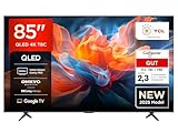 TCL 85T8C 85 Zoll QLED 4K HDR Ultra HD Fernseher, Smart TV mithilfe von Google TV (Dolby Vision Atmos, 144Hz Motion Clarity Pro, Game Bar, ALLM, FreeSync, Onkyo 2.1 Sound,Sprachsteuerung)