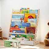 COSYLAND Bücherregal Kinder mit 6 Oxford-Stoff Fächern - Kinderbücherregal aus Naturholz - Bücherregal Kinderzimmer mit abgerundeten Ecken & platzsparend 63L x 30B x 76H cm（Naturholzfarbe