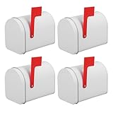 PENIKOKO 4 Stück Kleine Weiße Wetterfeste Metall-briefkästen mit Roter Fahne Wandmontage Vielseitig als Post Kartenbox für Außenbereich Party Valentinstag Veranstaltung und Organisation