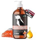 D&O Nature Products Lachsöl Hunde 1L in praktischer Flasche mit Pumpspender, Fellpflege Katze mit Omega 3 & 6, norwegisches Lachs Öl 100% natürlich, Fischöl für Hunde, Salmon Oil for Dogs Fish Oil