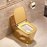 Goldene Toilette für Badezimmer, einteilig, Doppelspülung, Siphonische Toilette, super leise, kreative Toilette für Zuhause, Hotel (400 mm, 700 x 380 x 600 mm)