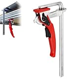 Ganzstahl Hebelzwinge, Einhandzwinge, Schnellspannzwinge, Spannbereich 16 cm Ausladungstiefe 6 cm, zum Schleifen, Schneiden