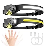 Lepro Stirnlampe Led Wiederaufladbar, Superhell 350 Lumen mit 5 Modi, 230°Weitwinkel Scheinwerfer mit Bewegungsmelder, 1200mAh Kopflampe, IP44 für Wandern Camping Joggen, 2 Stück [inkl. USB-C Kabel]