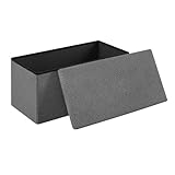 WOLTU Sitzhocker mit Stauraum, für Wohnzimmer Schlafzimmer Flur, klappbare Sitztruhe mit Deckel, aus Teddyfleece und MDF, 80 L, 76 x 37 x 38 cm, Dunkelgrau