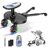BugyKido Buggy Board mit LED-Rädern, Trittbrett für Kinderwagen mit Dinositz, für Kinder von 2 bis 6 Jahren (25kg), Kompatibel mit 99% Aller Kinderwagen