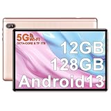 FACETEL Tablet 10 Zoll Android 13 Tablet PC mit 5G WLAN Octa-Core 2.0Ghz | 12GB RAM + 128GB ROM (TF 1TB) | FHD | Doppelkamera | 6000mAh | Bluetooth 5.0, Tablet mit Case, Rosa