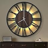 Maxstar 60CM Große Wanduhr Für Wohnzimmer, Batteriebetrieben,Still, Nicht Tickend, Holzstil, Moderne LED-Wanduhr Für Schlafzimmer, Garage, Büro, Esszimmer, Küchendekor (Römische Ziffern,Schwarz-24)