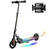 Caroma E Scooter Kinder von 8-12 Jahren, 150W Motor, 16 km/h, E Roller Kinder, Einstellbare Geschwindigkeit & Höhe, Bunte Lichter, LED Display, Faltbarer Elektroroller für Kinder (Schwarz)