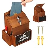 Holz Vorschlagsbox,Spendenbox,Spendendose mit Kreidetafel und Schlüsselschloss,Abschließbar Kummerkasten,Wandmontierte Wahlurne,für Schulen,Büros,Krankenhäuser und Andere Orte(braun)