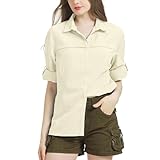 Bluse Damen UPF 50 UV Schutz Langarmshirt Shirt Safari Kleidung Damen Atmungsaktiv Quick Dry Outdoor Wanderhemd Casual Tops Sport Oberteile Light khaki-L-5077
