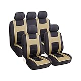 JNNJ 9 Stück Autositzbezüge Kompletter Satz, Klassisch Autositzbezüge Sitzschoner Auto Schonbezug Autositz, Sitzbezügesets Autositzbezüge Set Für 5 Sitzer(Beige)
