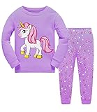 Little Hand Schlafanzug Mädchen Einhorn Kinder Zweiteiliger Baumwolle Lange àrmel Nachtwäsche T-Shirt und Hose, Einhorn-1, 104 (HerstellerGröße: 110)