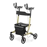 Uniprodo UNI_ROLL_05 F Rollator Champagner 136 kg 1050-1150 mm faltbar Leichtgewicht mit Rückenlehne, Sitz und Halterung für Gehstock Gehwagen leicht