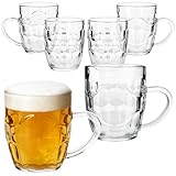 MamboCat 6er Set Dijon Bierkrug I 200ml, Höhe 9,3cm I für 6 Personen I Bierhumpen aus Glas mit Schild, Relief & Henkel I Biergläser 0,2L I Bierseidel für Partys, Geburtstage & Co
