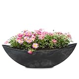 Ovale Pflanzschale für draußen - riesige Schiff Deko-Schale in schwarzer Stein-Optik als Blumen-Topf Pflanztopf - 66 cm Jardiniere für Garten Balkon oder Friedhof als Grab-Schmuck