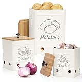 PERFNIQUE Kartoffel Aufbewahrungsbox 3er Set, Zwiebel Knoblauch Aufbewahrung - Zwiebeltopf Kartoffelbox Knoblauchtopf - Hält Gemüse Länger Frisch (Weiß)