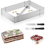 Rdddhur Backrahmen Rechteckig Verstellbar, Backrahmen Eckig Verstellbar, Tortenring Eckig Backrahmen Eckig Backrahmen für Backblech mit Teiler,Spatel,für Kuchen Torten Pizza Backen Party Dekorieren
