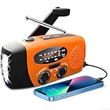 Solar Radio, Tragbar Kurbelradio Dynamo Radio mit AM/FM, Notfall Radio mit Kurbel, 2000mAh Wiederaufladbare Powerbank,LED Taschenlampe,USB-Handy-Lader für Camping Ourdoor orangefarben