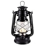 Vintage LED Hurricane Laterne, warm weiß Batterie betrieben Laterne, antike Metall hängen Delaterne mit Dimmer-Schalter, 15 LEDs, 150 Lumen für Innen oder Außennutzung (schwarz)