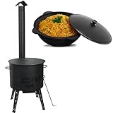 4BIG.fun Utschak Ø44 Uchag 2mm Stahl 16 L Kazan Wok Eintopfofen Utschag Учаг Campingofen Adapter-Ringe Kaзan Herdplate Kasan Feuerstelle Feldküche Außenküche Ofen Grill Gulaschkanone Gusseisentopf