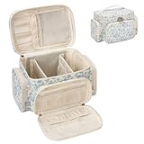 Kosmetiktasche Groß, Reise Make Up Tasche Damen Schminktasche mit Pinselhalter Fach, Portable Makeup Bag Organizer (Blaue Blume)