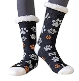 PEBLFA Haussocken für Damen, mit Greifern, warm, mit Fleece gefüttert, Thermo-Socken, Weihnachtssocken, rutschfest, für Zuhause, Black Claw, Einheitsgröße