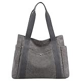 Damen Canvas Tote Handtaschen Multi Pocket Retro Lässige Umhängetasche Top Handle Satchel Tote Purse Taschen Vaginen (Grey, One Size)