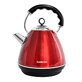 Fashome Elektrischer Wasserkocher, Pyramide, aus Edelstahl, schnelles Kochen, automatische Abschaltung, 360 ° drehbarer Boden, Aufbewahrungsfunktion für Kabel, 2200 W, 1,7 l, LED-Anzeige, Retro (rot)