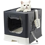 Pawsayes Katzentoilette, Faltbare Katzenklo, Katzentoilette mit Deckel, Haustiertoilette inklusive Schaufel und sauberer Bürste, Leicht zu Reinigen Katzentoilette