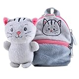 Kögler 75784 - Friends2Go, Plüsch Katze Mai im Plüsch-Rucksack, ca. 12,5 cm groß, niedliches Plüschtier im praktischen Rucksack, Grau