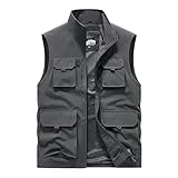 Generisch Funktionsweste Herren Sport, Herrenweste Outdoor Winter Arbeitsweste Multi Pocket Hybridweste Stehkragen Funktionsweste Angeln Jacke Bodywarmer Jagdweste Gilets Arbeitswesten Softshellweste
