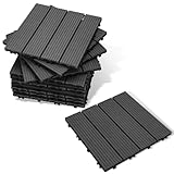 Lospitch WPC Terrassenfliesen, 30x30cm Balkon Bodenfliese 11 Stück für 1m², Terrassendielen Klickfliesen Wetterfest, Rutschfest, Pflegeleicht, Gartenfliesen mit Klick-System, Anthrazit