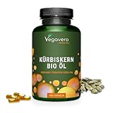 Bio Kürbiskernöl Kapseln | Premium: Kürbiskernöl kaltgepresst | Keine Gelatine | 45% Linolsäure (Omega 6) | Laborgeprüft | Vegan - Ohne Zusatzstoffe | Deutsche Produktion von Vegavero®