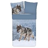 ESPiCO Bettwäsche Trendy Bedding Schneewolf Tiermotiv Pfoten Baumwolle Renforcé, Größe:135 cm x 200 cm