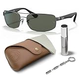 Ray-Ban RB3445 Rechteckige Sonnenbrille mit Brillen-Set, verstellbare Nasenpads, ideal für formelle und legere Kleidung, Retro-Sonnenbrille, Gunmetal (004 | 61 mm), 61 mm, Rotguss (004 | 61 mm), 61 mm