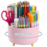 Marbrasse Schreibtisch Organizer,360 Grad Drehbarer Stifthalter für Schreibtisch Zubehör mit 5 Fächern,Stifte Organizer,Stift Aufbewahrungsbox für Büro Zuhause (Rosa)