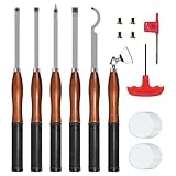 SIIIXS 46cm Drechseleisen Set mit Hartmetall-Schneidplatten, 5Stück Drechselmesser Mit Schüsselschleifer, Drechselwerkzeug-Satz für Holz