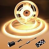 luktix COB LED Streifen 2M, LED Streifen Warmweiss 3000K, 24V Dimmbar LED Streifen Licht, CRI92, 8mm Breite, mit Fernbedienung und Netzteil, für Home Dekoration, Küche, Spiegel