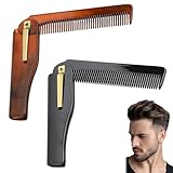 2 Pcs Klappbarer Bartkamm, Mini Klappkamm Männer Faltbarer Taschenkamm Styling Zähne Klapptasche Haarkamm Hair Comb Antistatisch Tragbarer Reisekamm Brauner Frisierkamm Schnurrbart-Formkamm (A)